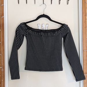 NWOT Striped Over the Shoulder Cropped Top